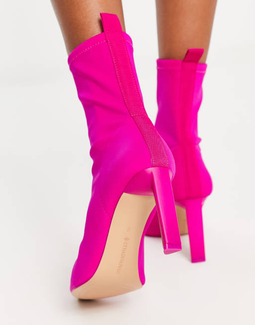 Stradivarius heeled sock boot in pink ASOS