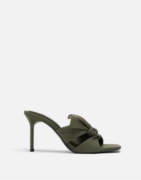 Stradivarius Heeled tie sandals in khaki - view 1