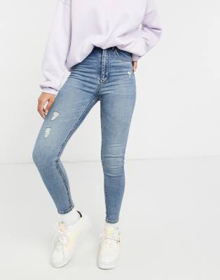 Stradivarius – Hellblaue Skinny-Jeans mit superhohem Bund