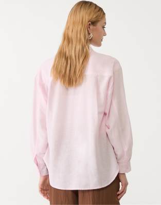 Stradivarius - Hemd aus Leinenmix in dunklem Fuchsia-Rosa