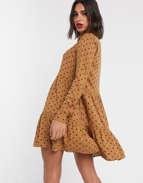 Stradivarius – Hemdkleid in Beige mit schwarzen Punkten