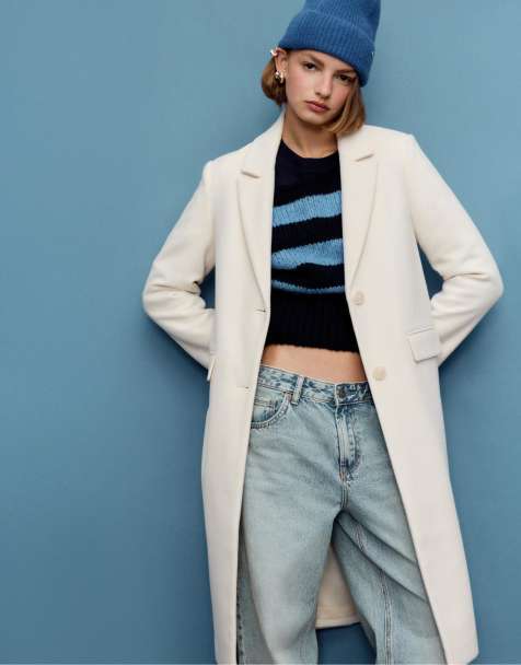 Stradivarius – Herr – Naturvit, lång kappa - view 1