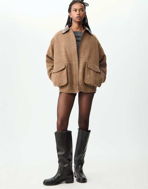 Stradivarius Herringbone jacket with pockets in pale camel - view 1