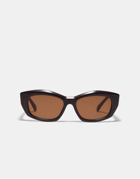Stradivarius Hexagonal resin sunglasses in brown - view 1