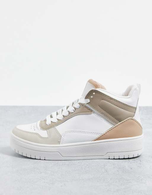 Stradivarius hi top trainer in neutral | ASOS