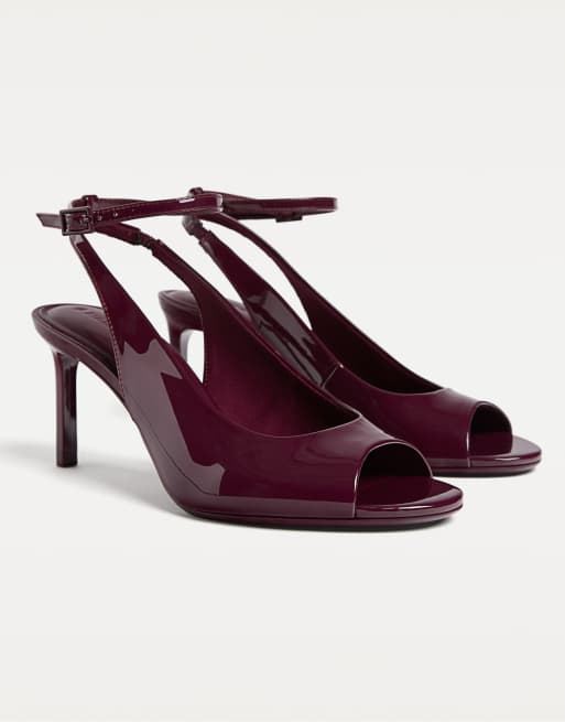Stradivarius High-heel open-toe shoes in burgundy ASOS