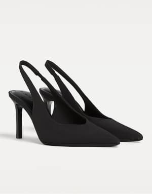 Stradivarius High-heel slingback in black in black