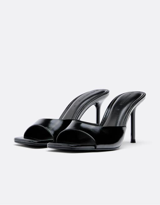 Stradivarius High heeled mules in black in black, 4 of 7
