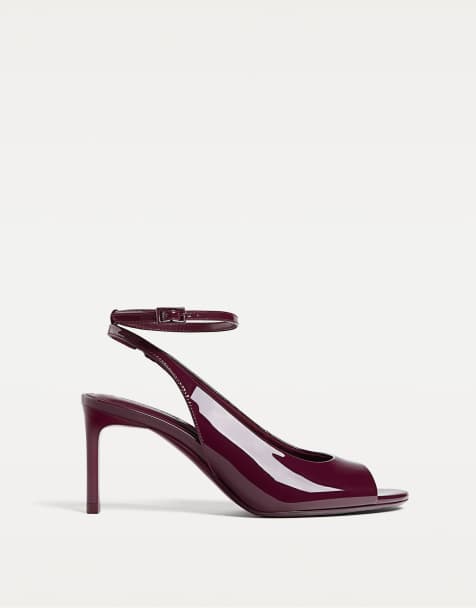 Stradivarius – High Heels in Burgunderrot mit offene Zehenpartie - view 1