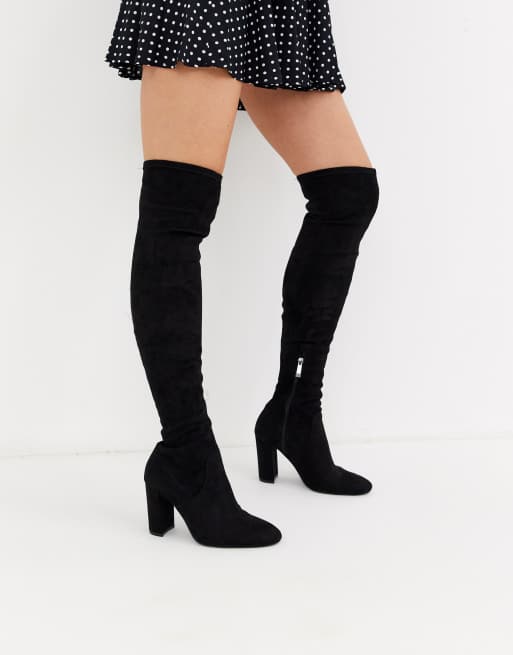 stradivarius mid heel boots in black