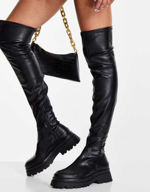 Stradivarius high leg chunky pull on chelsea boots in black ASOS