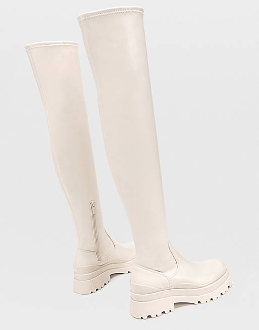 Boots/Stradivarius high leg chunky pull on chelsea boots in ecru 