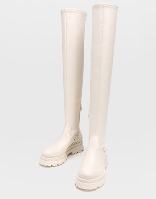 Stradivarius High Leg Chunky Pullon Chelsea Boots In Ecruwhite ModeSens
