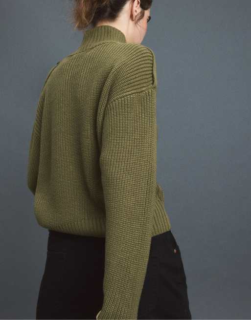 Stradivarius High-neck button-up knit cardigan in khaki, 3 of 7