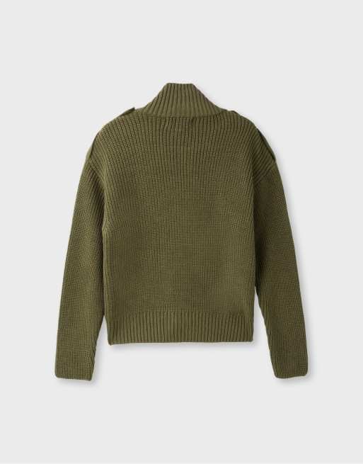Stradivarius High-neck button-up knit cardigan in khaki, 7 of 7