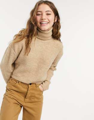 high neck beige jumper