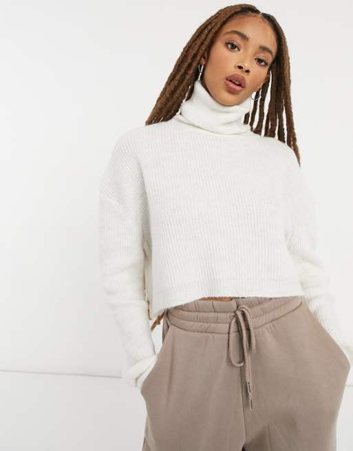 White roll sale neck crop jumper