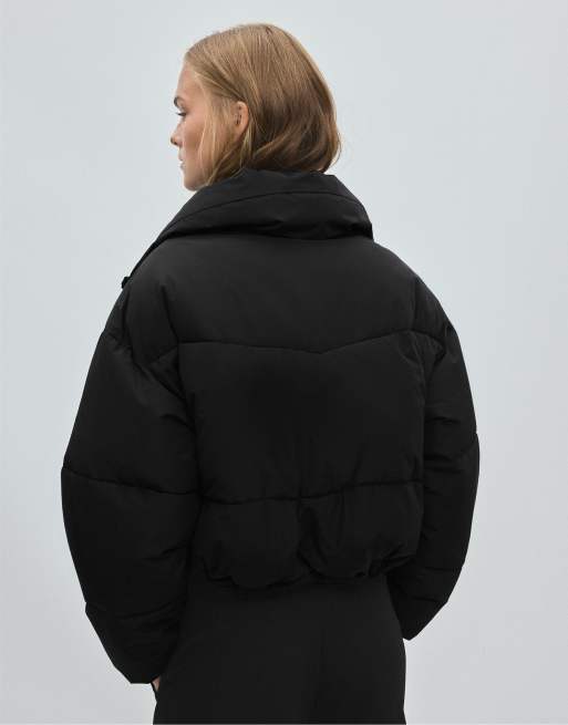 Stradivarius High neck cropped down jacket in black, 3 of 7