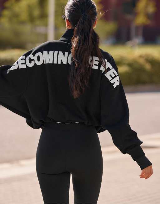 Stradivarius High neck cropped sweatshirt in black, 3 of 4