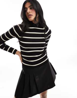 Stradivarius Stradivarius high neck jumper in black and white stripe