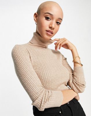 Stradivarius high neck jumper with cable knit detail in beige