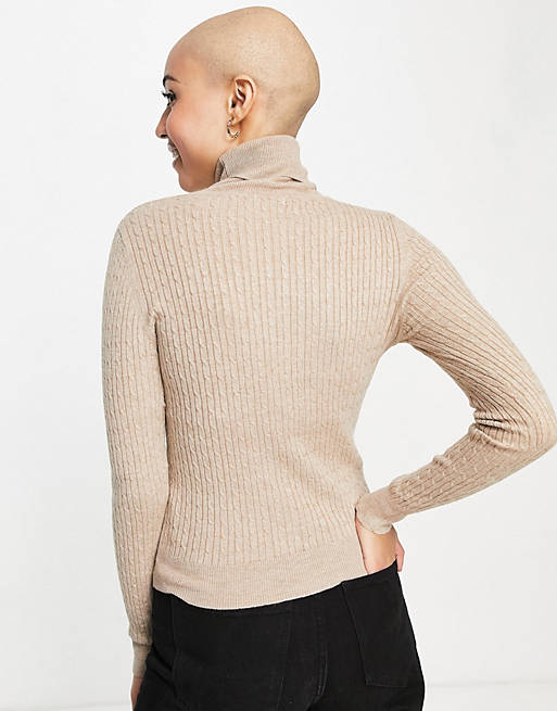  Stradivarius high neck jumper with cable knit detail in beige 