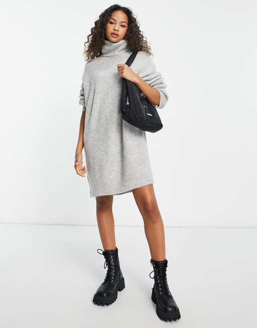 Stradivarius high neck knit dress in gray