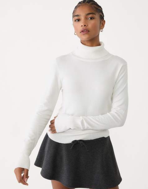 Stradivarius high neck knit jumper in ecru - view 1