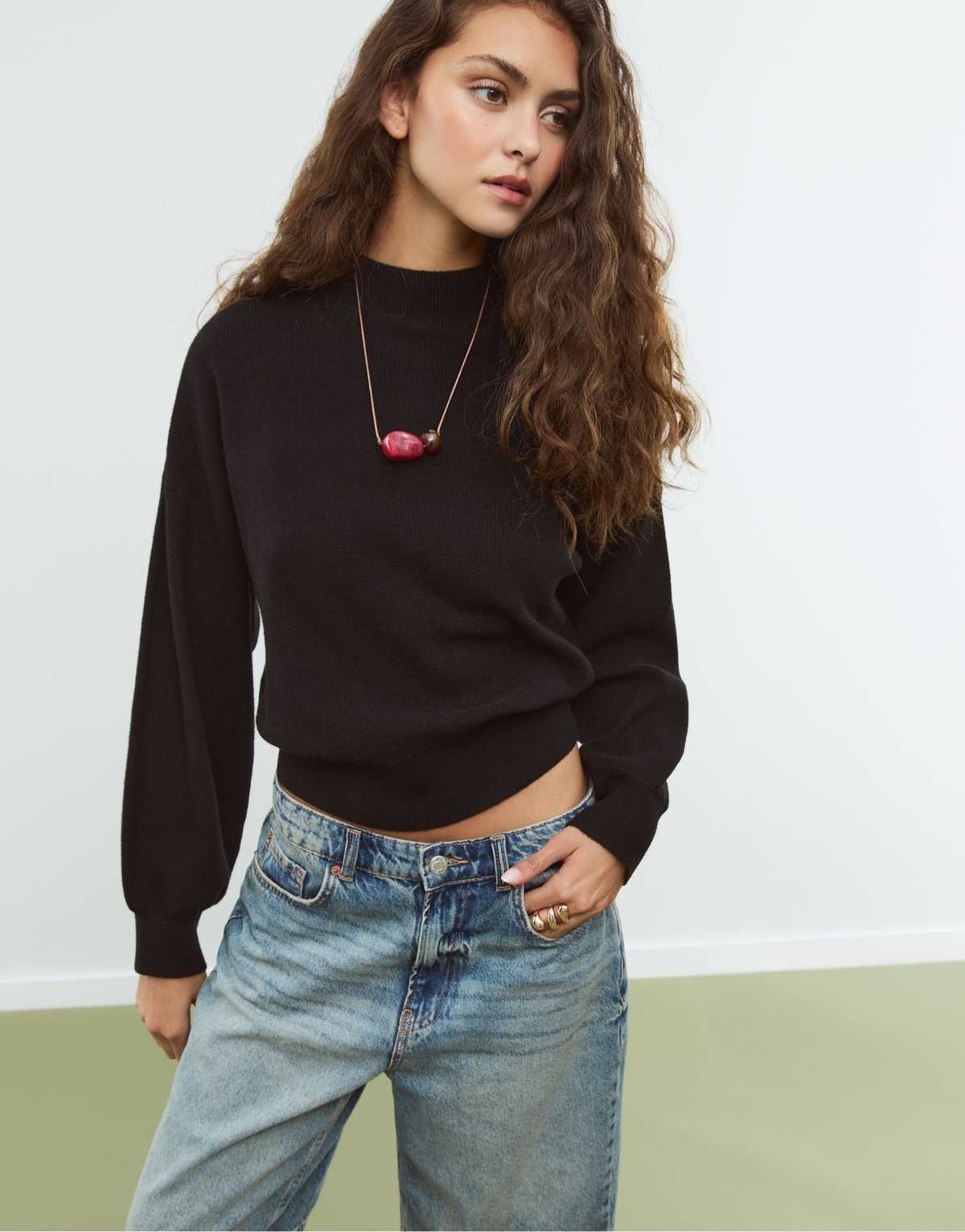 Stradivarius High neck knit sweater in black