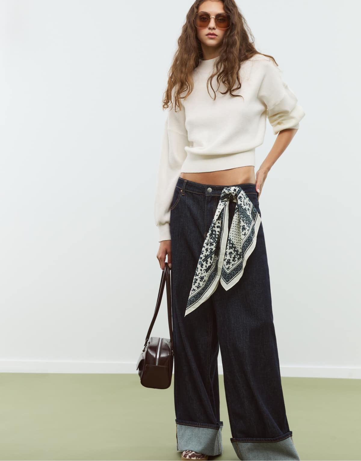 Stradivarius High neck knit sweater in ecru