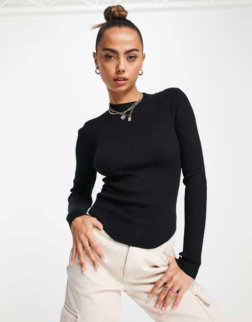 Stradivarius high neck knit top in black ASOS