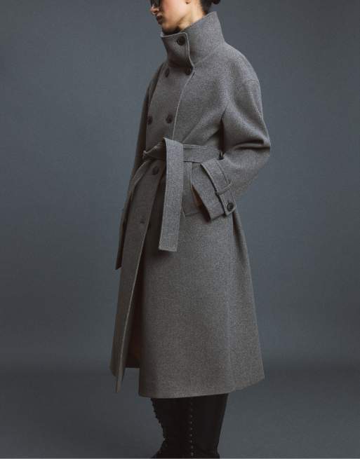 Stradivarius High neck long coat in dark grey, 2 of 7