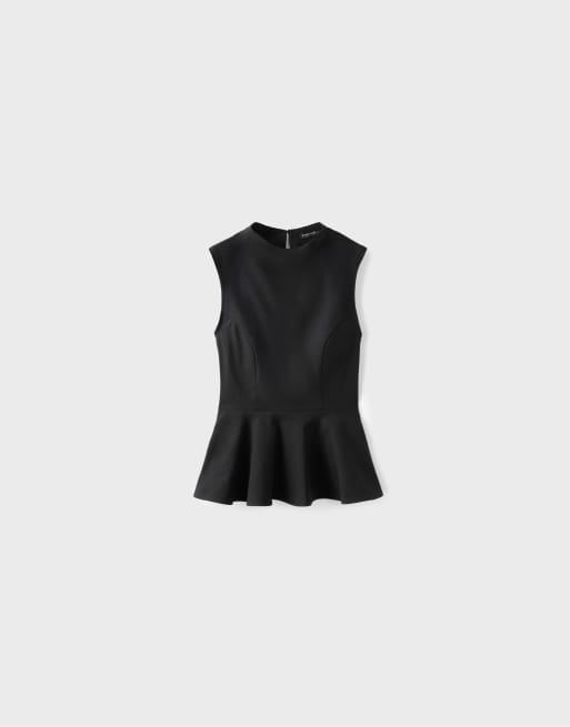 Stradivarius High-neck peplum sleeveless top in black, 6 of 7