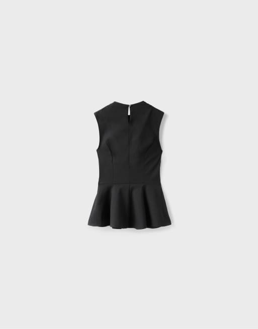 Stradivarius High-neck peplum sleeveless top in black, 7 of 7
