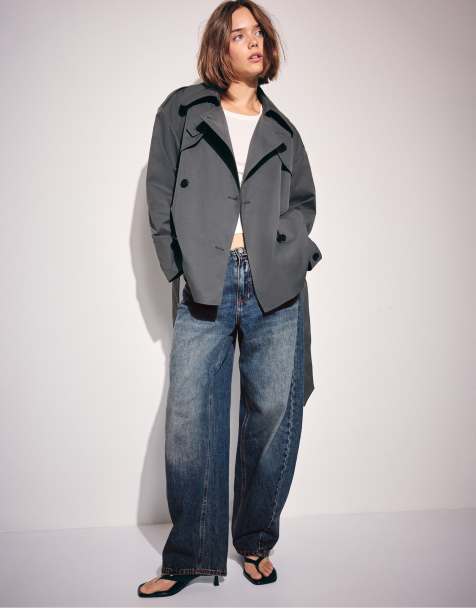 Stradivarius High neck regular trench coat in dark grey - view 1
