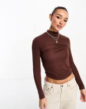 COLLUSION sheer slash neck long sleeve top in ecru | ASOS