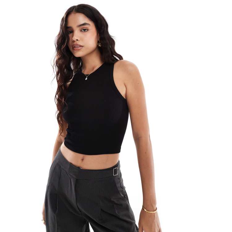 Stradivarius high neck seamless ribbed tank top in black