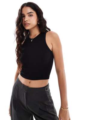 Stradivarius Stradivarius high neck seamless ribbed vest top in black
