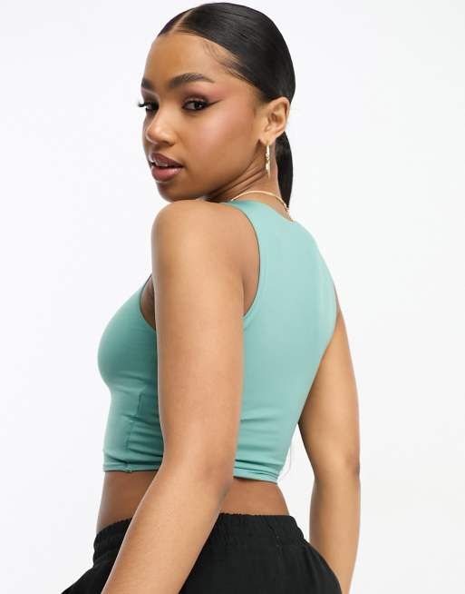 Stradivarius high neck seamless vest top in moss, 2 of 4