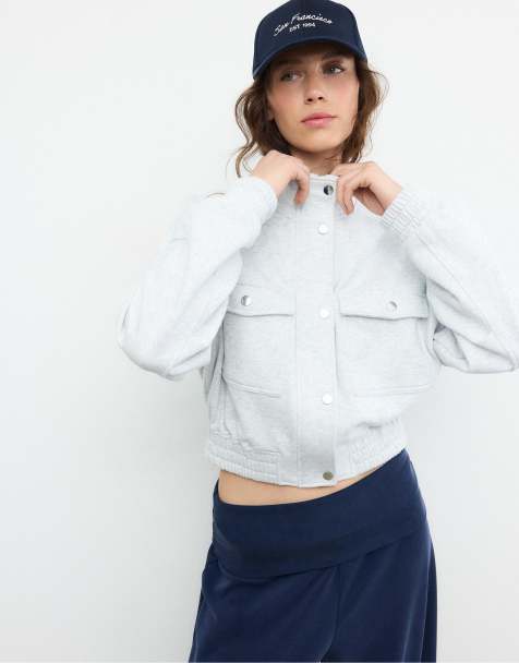 Stradivarius High neck sweatshirt jacket in grey melange - view 1