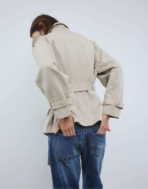 Stradivarius High-neck trench coat in beige, 4 of 4