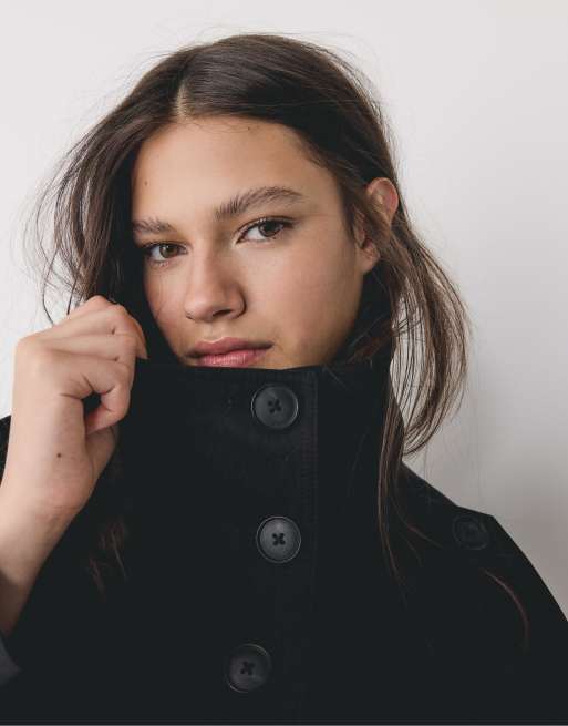 Stradivarius High-neck trench coat in black, 2 of 4