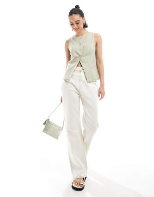 Stradivarius High Neck Vest In Green