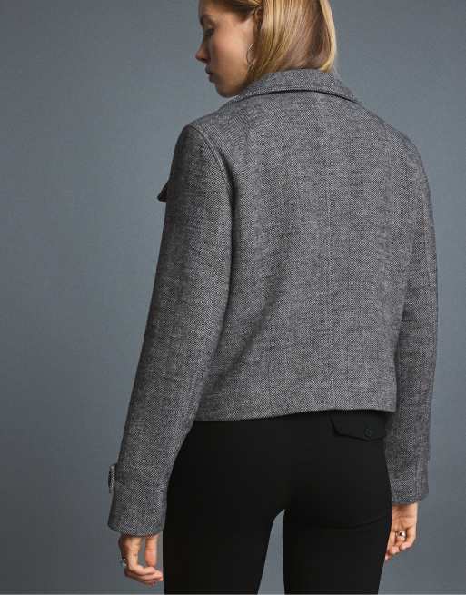 Stradivarius High neck wool-blend jacket in dark grey, 3 of 7