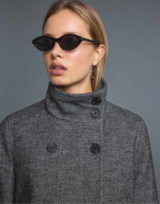 Stradivarius High neck wool-blend jacket in dark grey, 5 of 7
