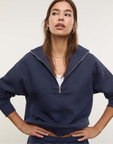 Stradivarius High-neck zip-up sweatshirt in dark blue - view 1