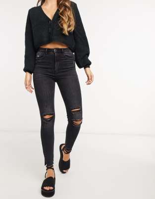 black high waisted ripped jeans with belt loops