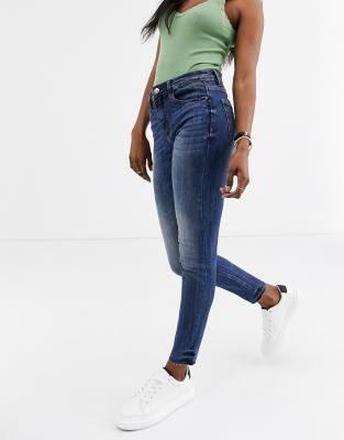 high waisted mid blue jeans