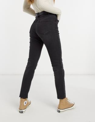 high waisted black straight leg jeans