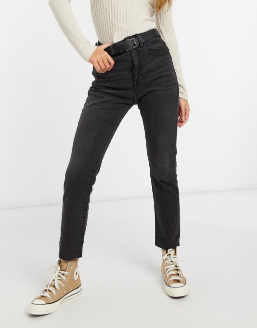 Stradivarius high waist straight leg jeans in black ASOS